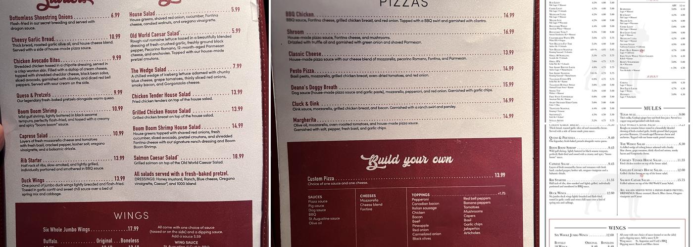 Deano's Grill and Tapworks EAST Menu