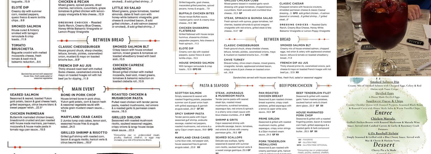 Twelve Restaurant & Bar Menu