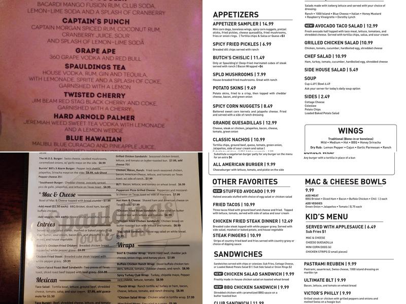Spaulding's Food & Drink Menu