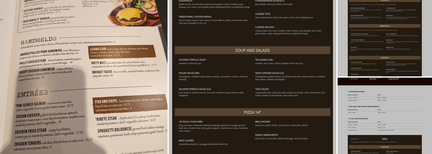 Tin Lizard Bar & Grill Menu