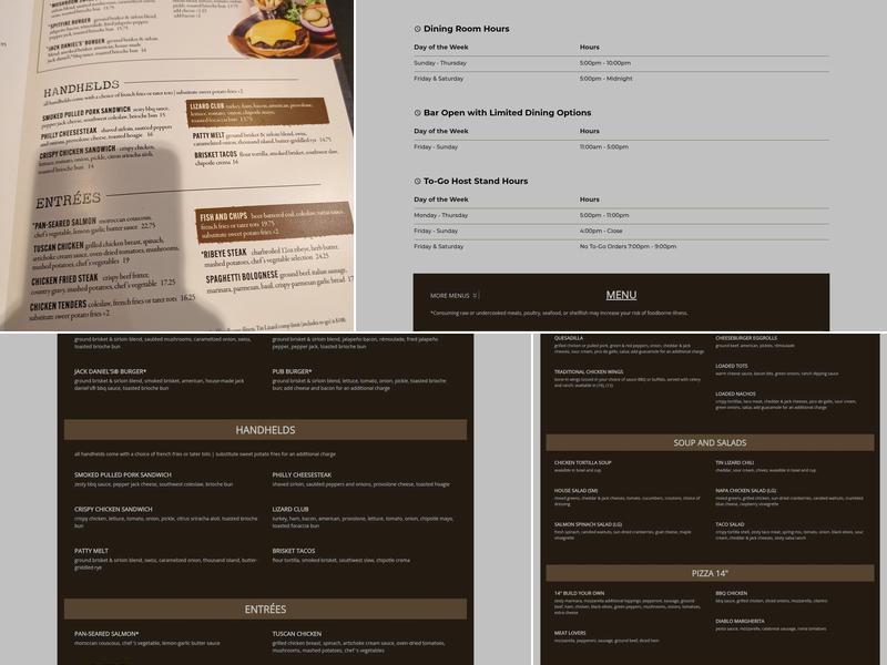 Tin Lizard Bar & Grill Menu