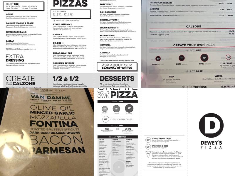 Dewey's Pizza Menu