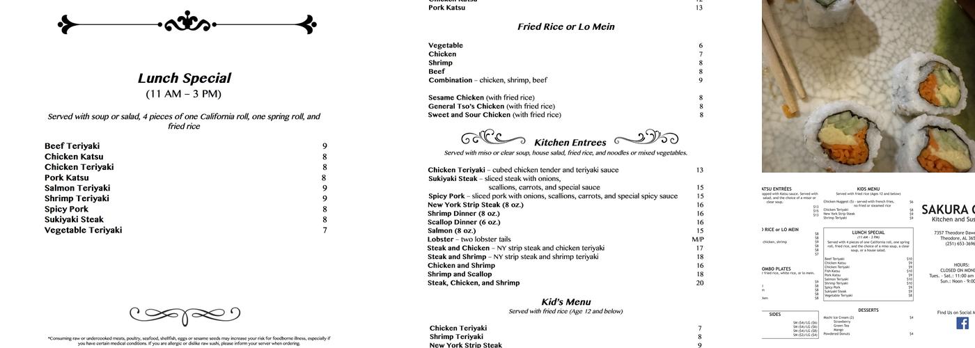 Sakura Cafe Menu