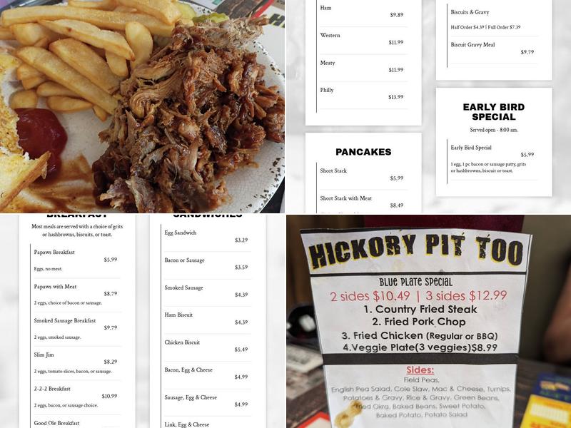 Hickory Pit Too Menu