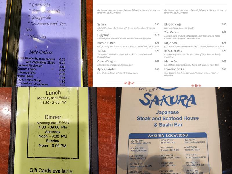 Sakura Japanese Steak, Seafood House & Sushi Bar Menu