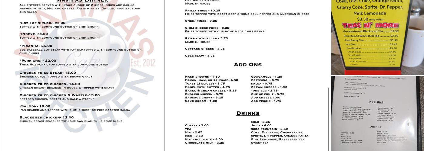 Mammas Kitchen Menu