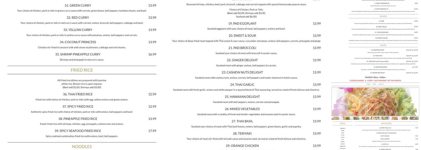 Thai Cafe Menu