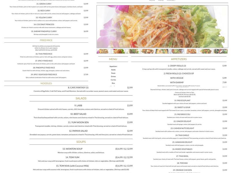 Thai Cafe Menu