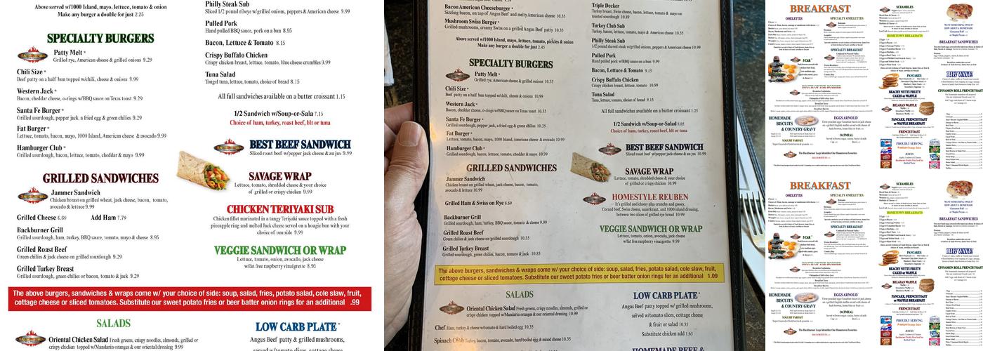 BackBurner Family Restaurant Menu