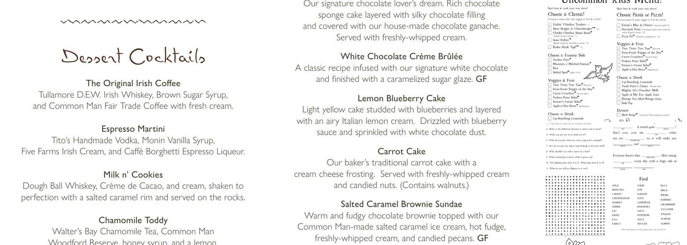 The Common Man Concord Menu
