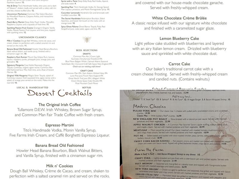 The Common Man Concord Menu