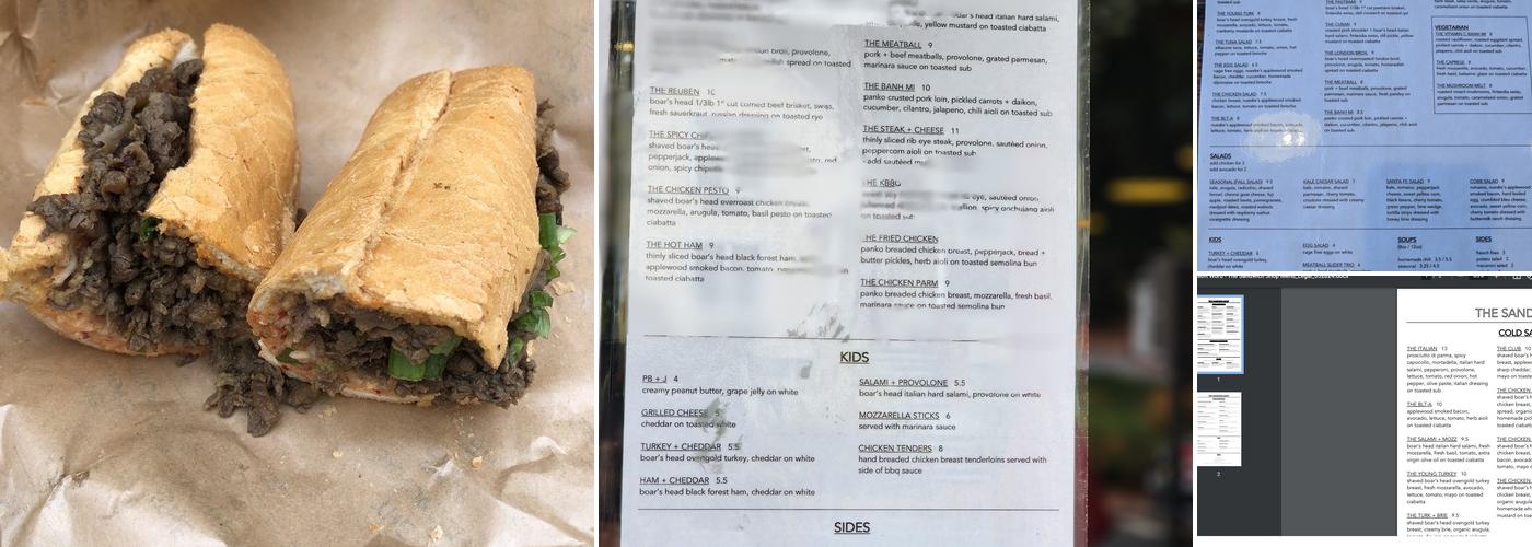 The Sandwich Shop Menu