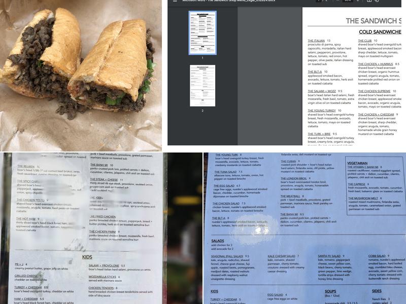 The Sandwich Shop Menu