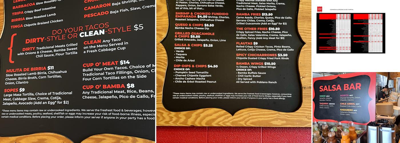 Taco Bamba Menu