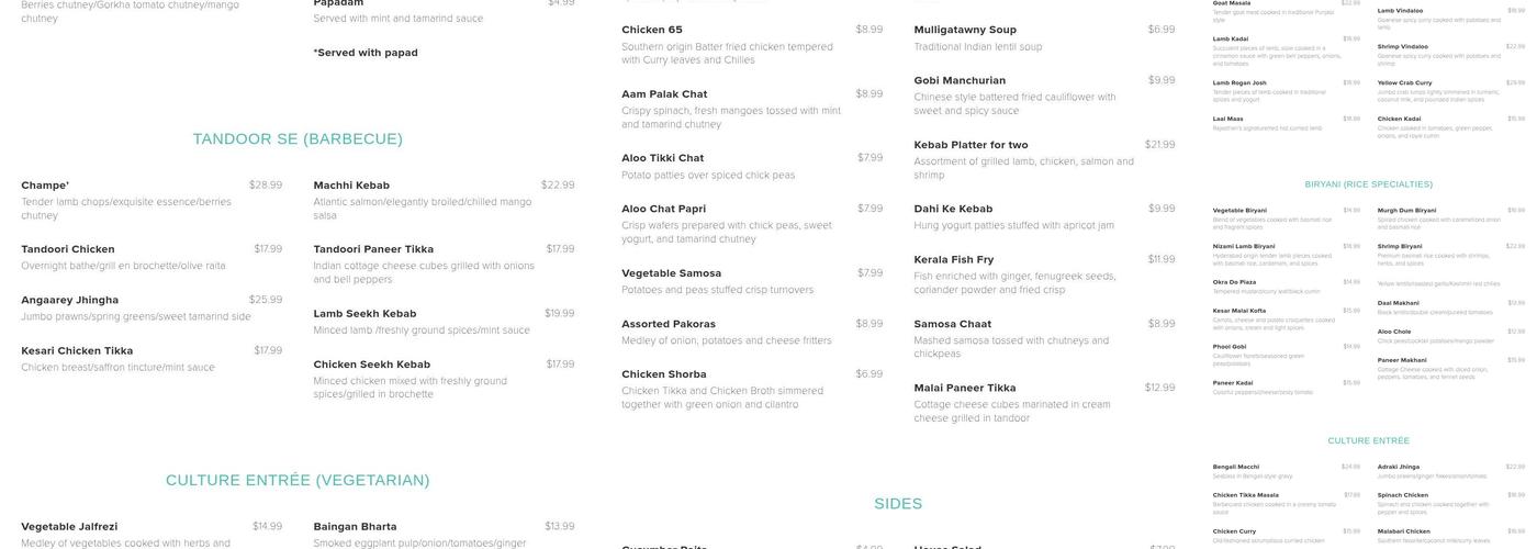 Bollywood Bistro Menu