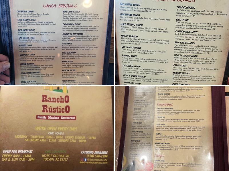 Rancho Rustico Restaurant Menu