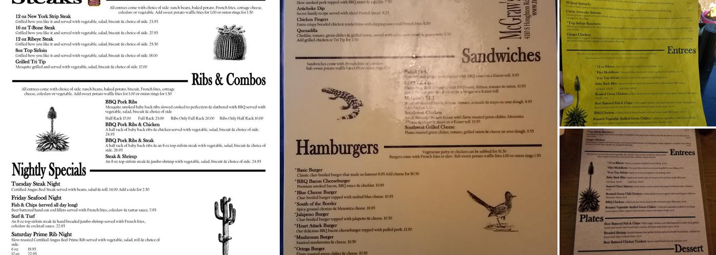 McGraws Menu