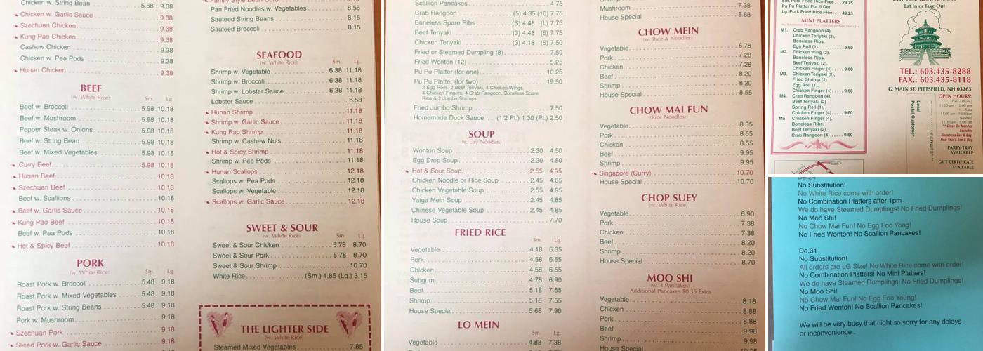 Ping Garden Menu