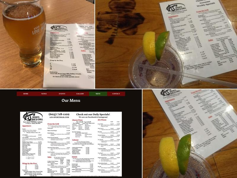 AJ's Sports Bar Grill Menu