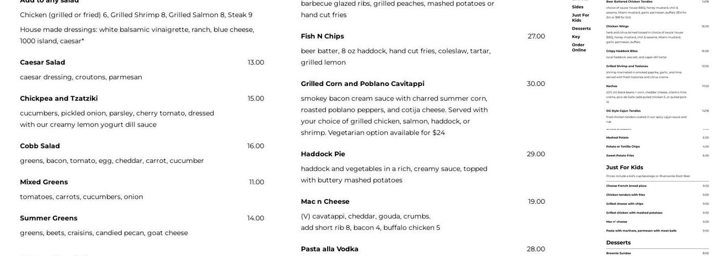 The Riverworks Menu