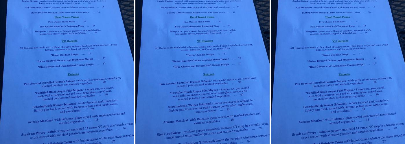 Vu Bistro Menu