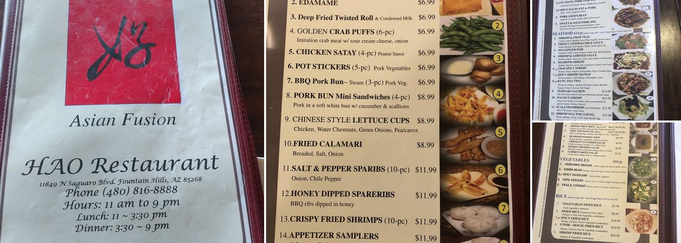 Hao Restaurant Menu