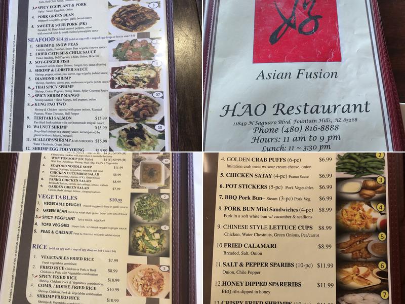 Hao Restaurant Menu
