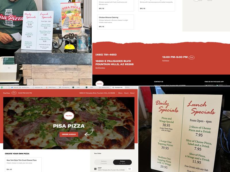 Pisa Pizza Menu