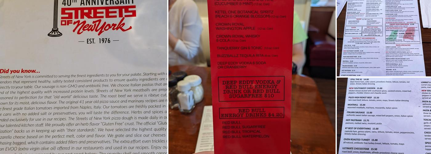 Streets of New York Menu