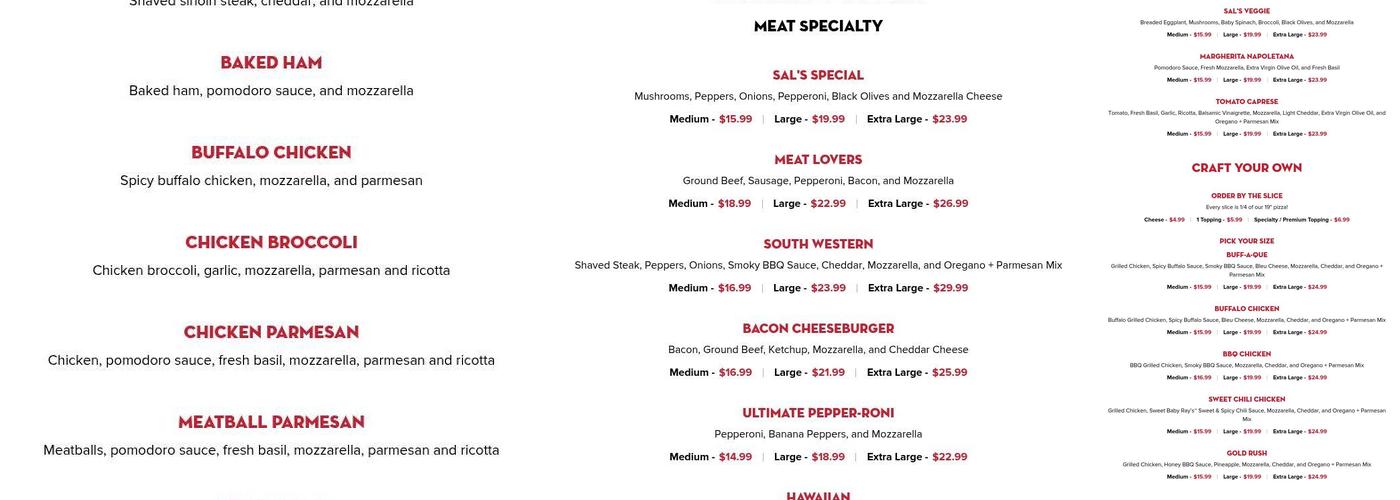 Sal's Pizza | Hampton Beach Menu