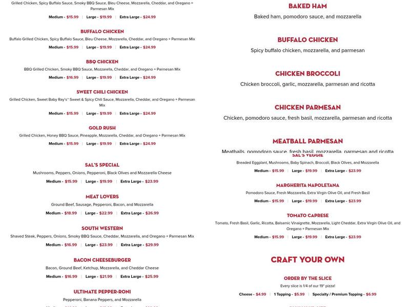 Sal's Pizza | Hampton Beach Menu