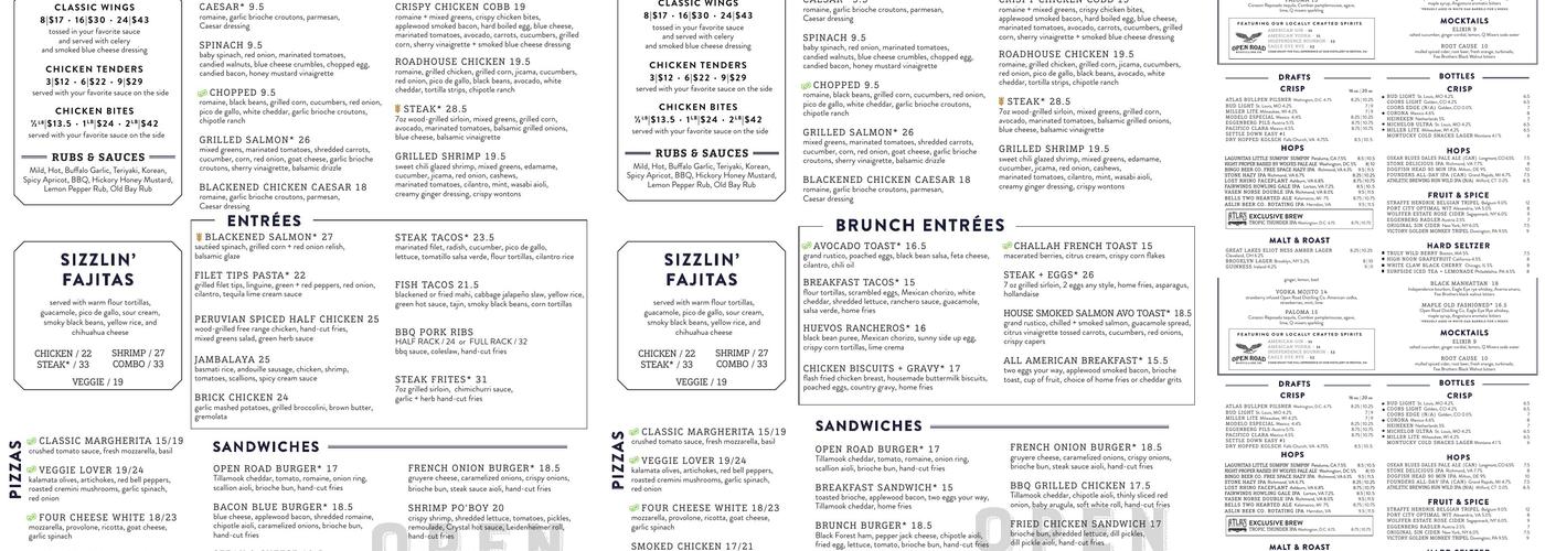 Open Road Menu