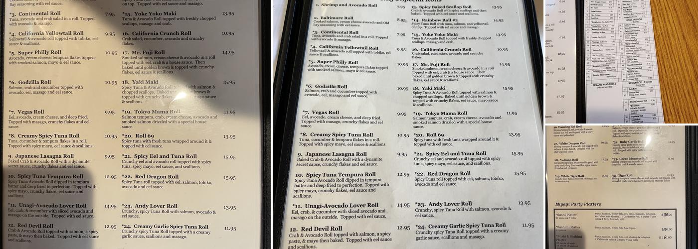 Miyagi Restaurant Menu