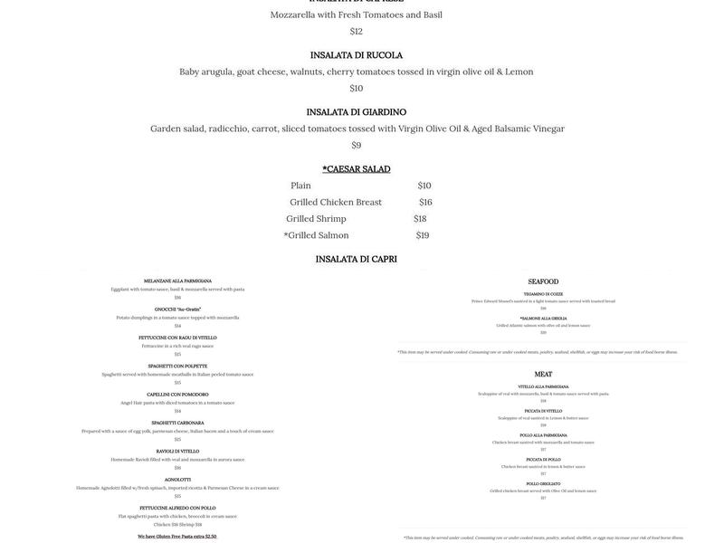 Capri Ristorante Italiano Menu