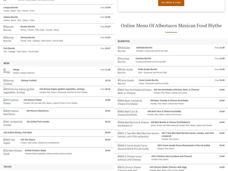 Albertacos Menu