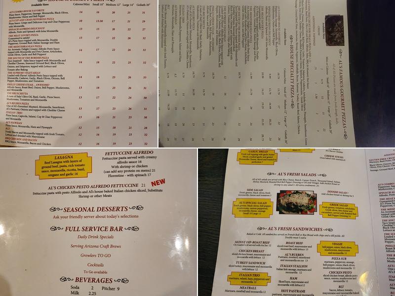 Silly Al's Pizza In Quartzsite Menu