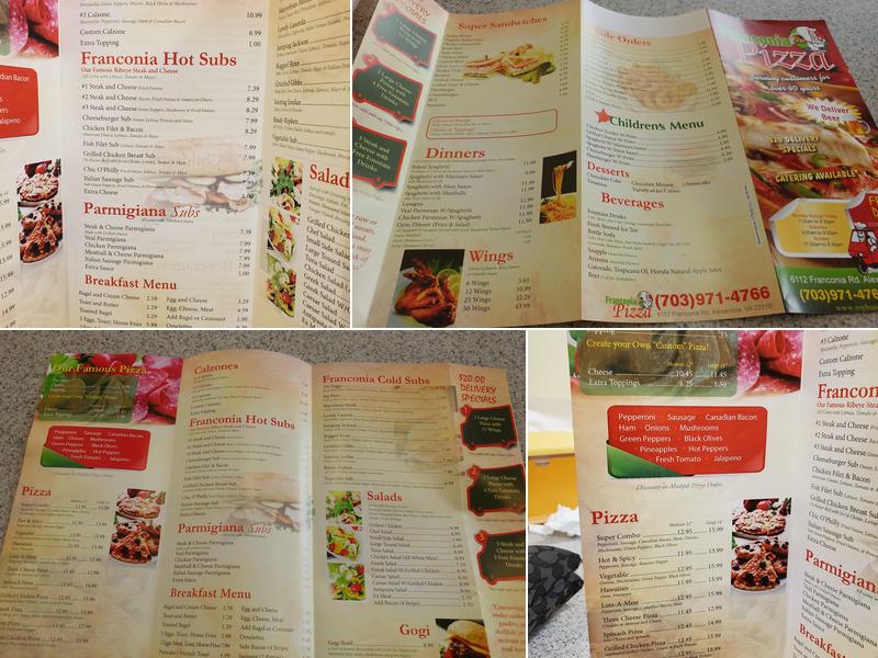 Franconia Pizza Menu