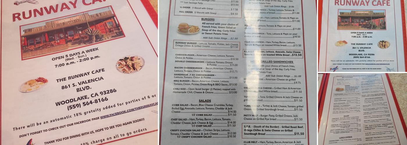 The Runway Cafe Menu