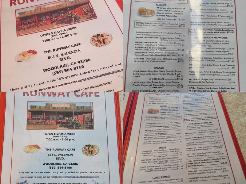 The Runway Cafe Menu