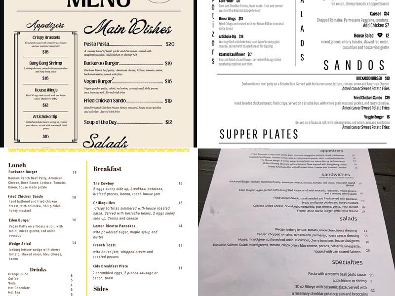 Ol Buckaroo Menu