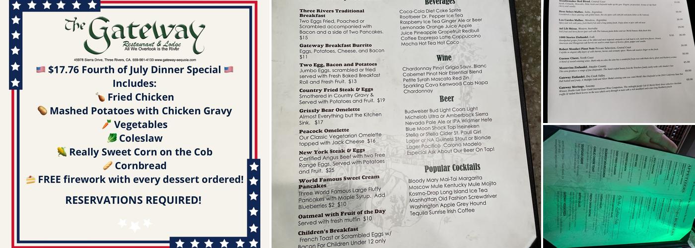 The Gateway Restaurant & Lodge Menu