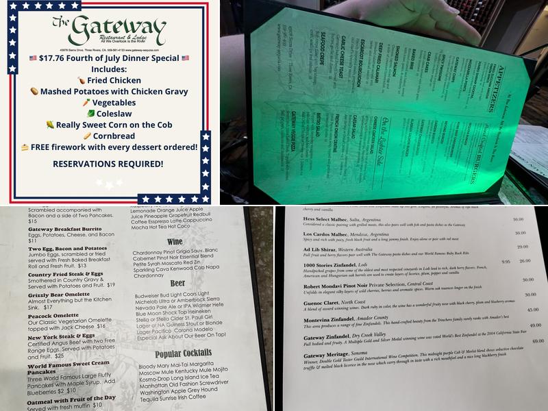 The Gateway Restaurant & Lodge Menu