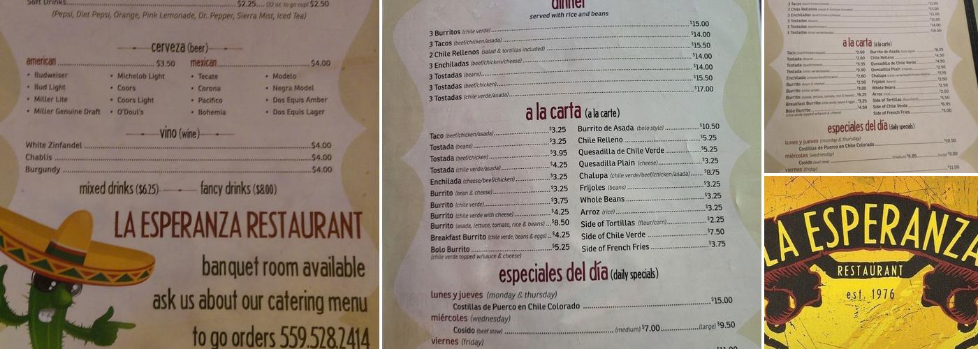 La Esperanza Menu
