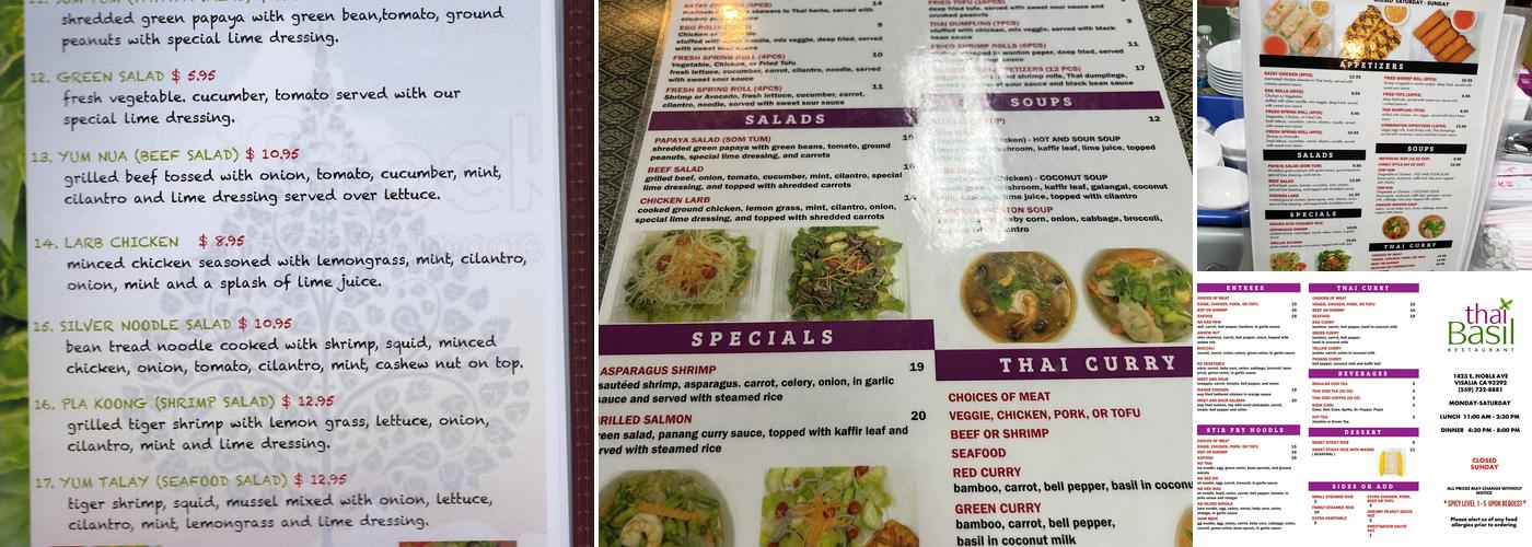 Thai Basil Restaurant Menu