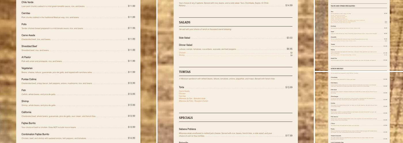 Colima Restaurant Menu