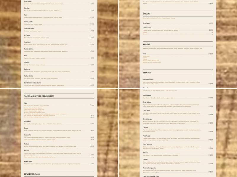 Colima Restaurant Menu