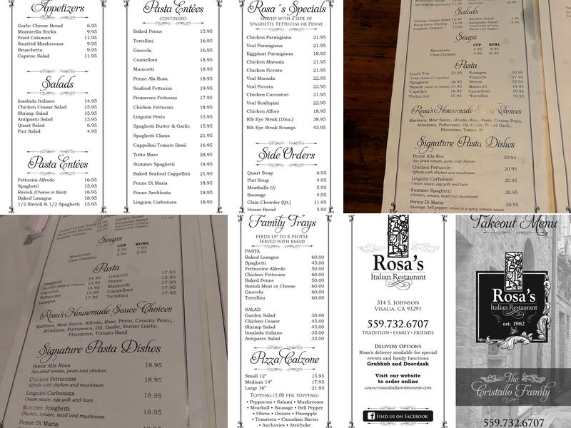 Rosa's | Italian Restaurant Menu