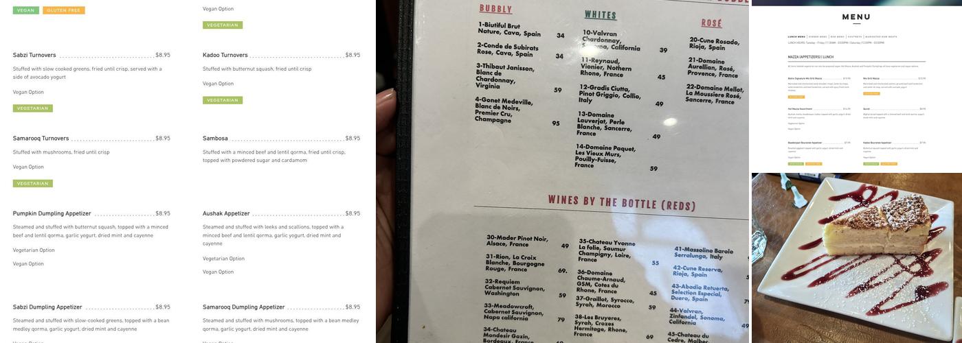 Afghan Bistro Menu