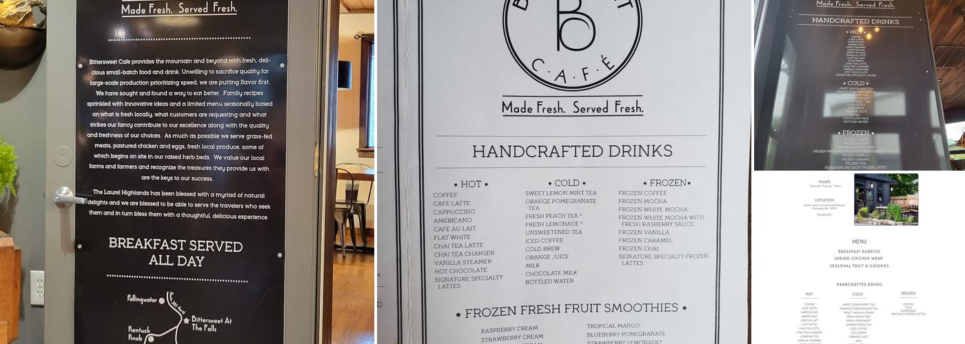 Bittersweet Cafe Menu