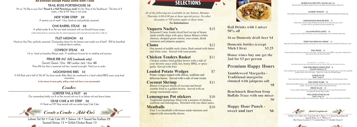 Pine Lodge Steakhouse Menu